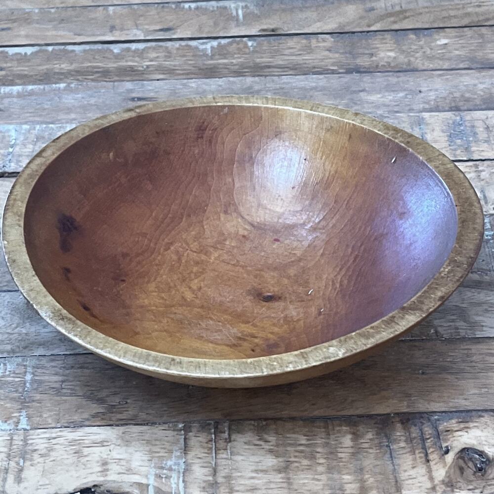 Vintage Hand Turned Wood Dough Bowl 9” Primitive Rustic Farmhouse
